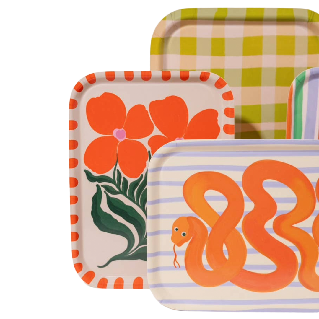 Wild Flower Orange Bent Birch Serving Tray