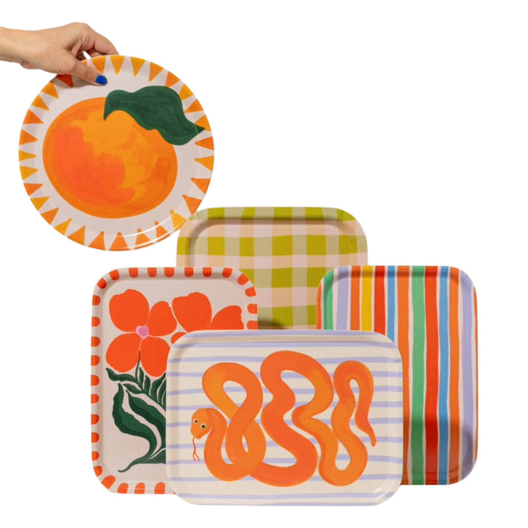 Wild Flower Orange Bent Birch Serving Tray