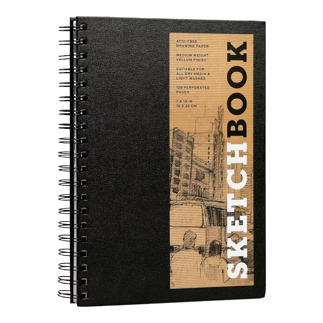 Medium Black Sketchbook | 7" x 10" | Spiral Hardcover
