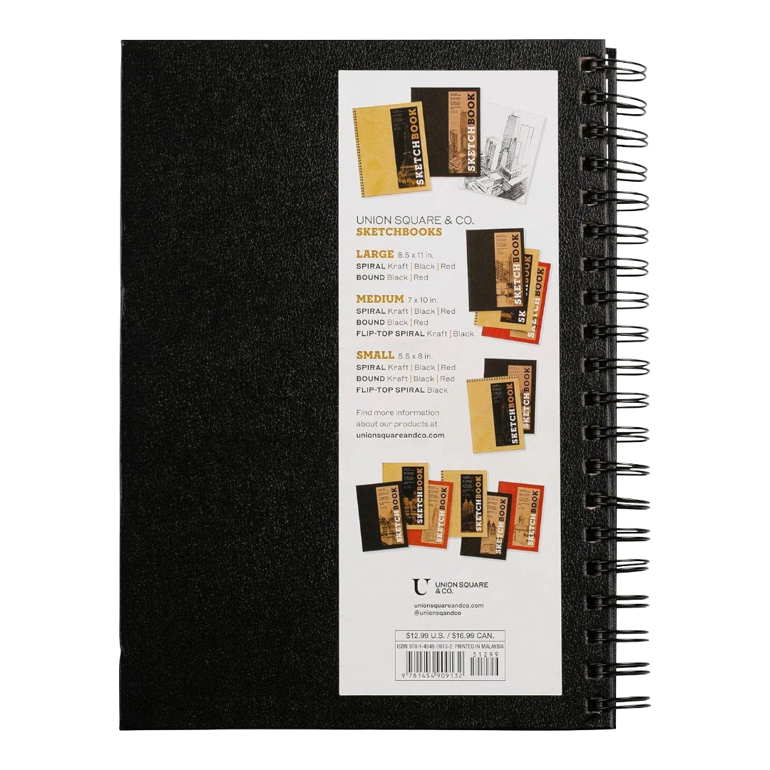 Medium Black Sketchbook | 7" x 10" | Spiral Hardcover