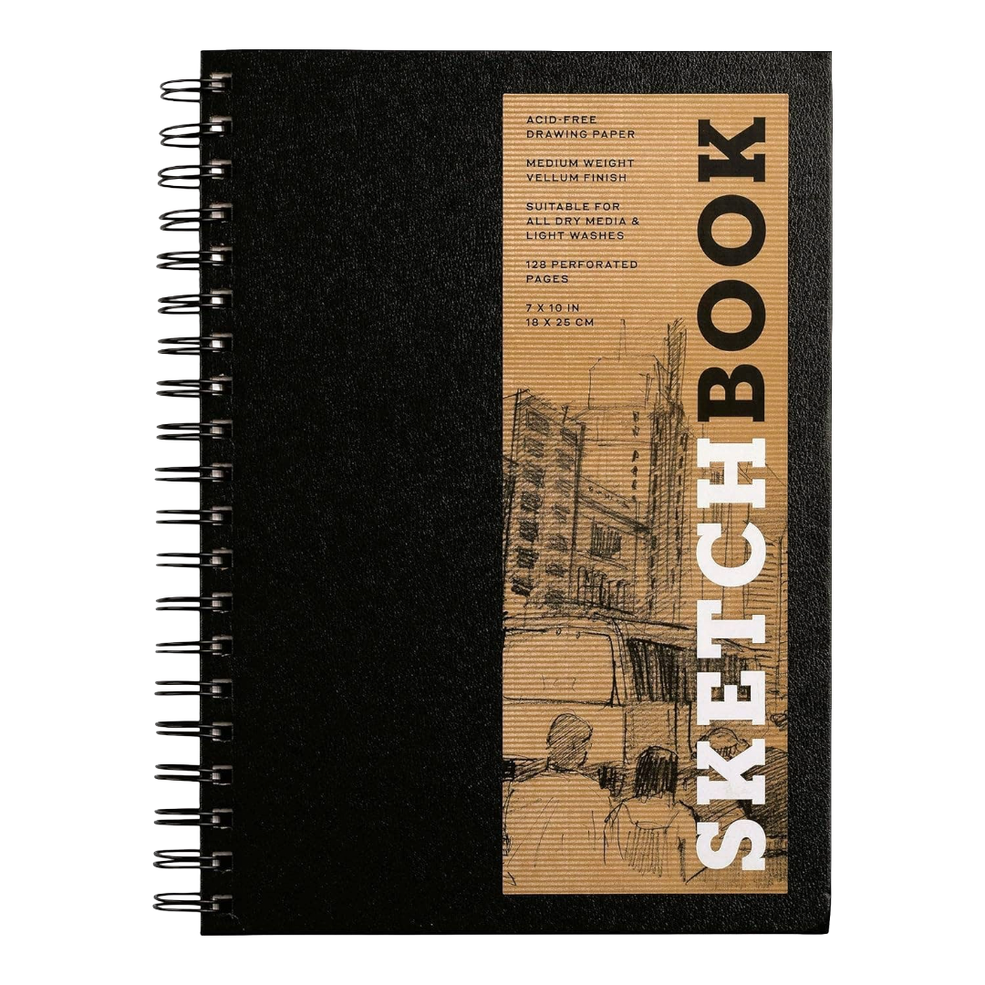 Medium Black Sketchbook | 7" x 10" | Spiral Hardcover
