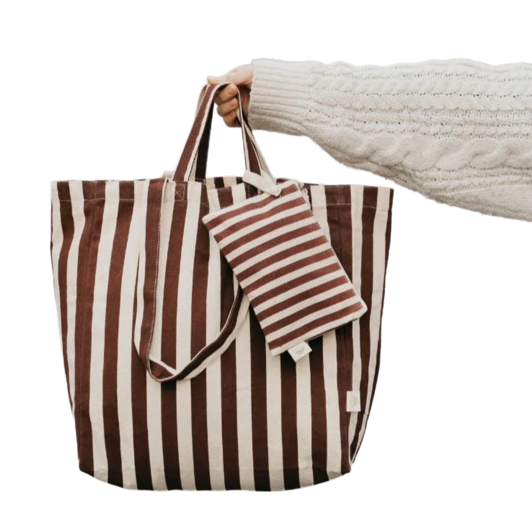 Organic Brown Striped Tote Bag