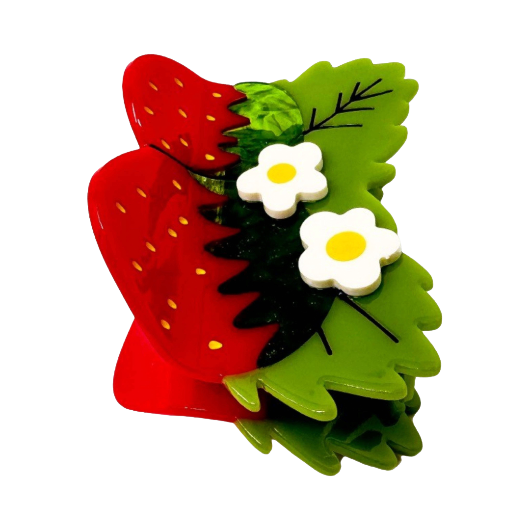 Large Strawberries and Flowers Hair Claw Clip