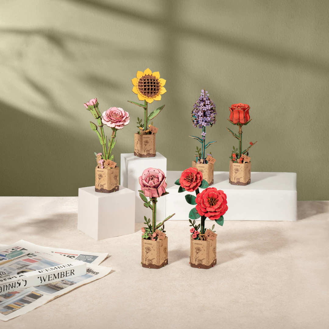 3D Wooden Flower Puzzle: Pink Rose