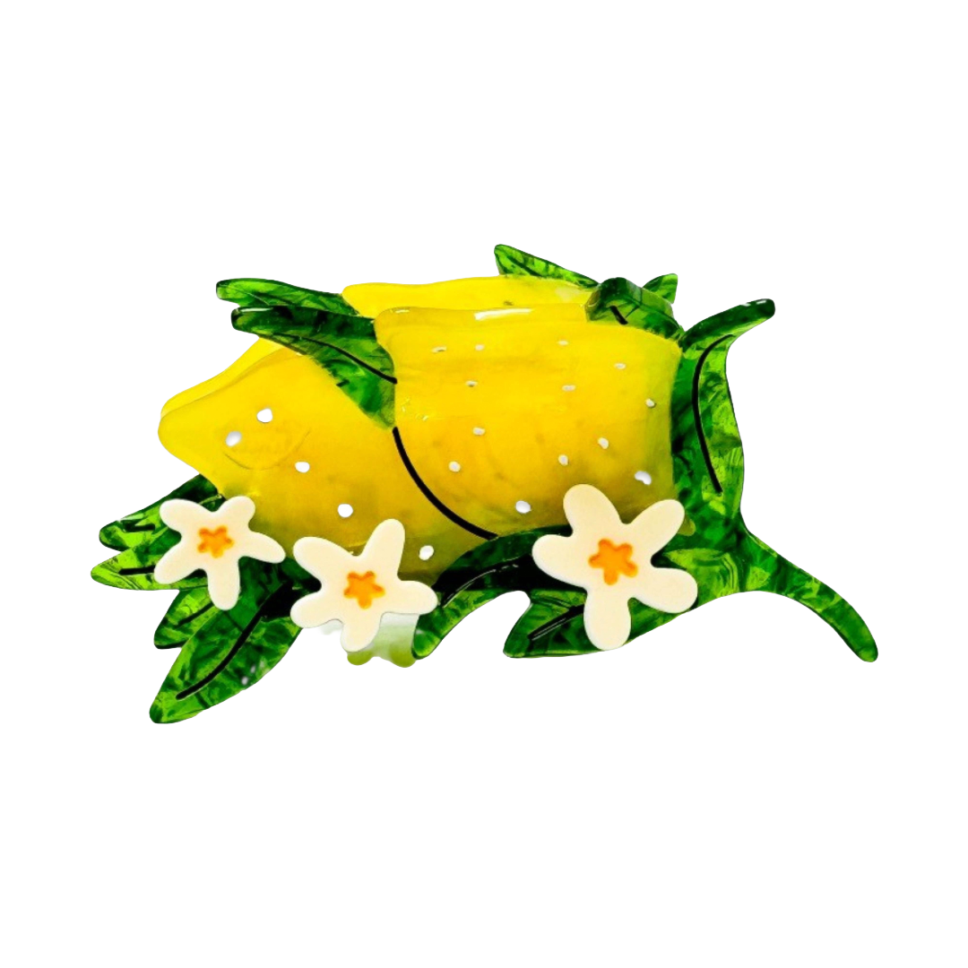 Large Lemon and Flowers Hair Claw Clip