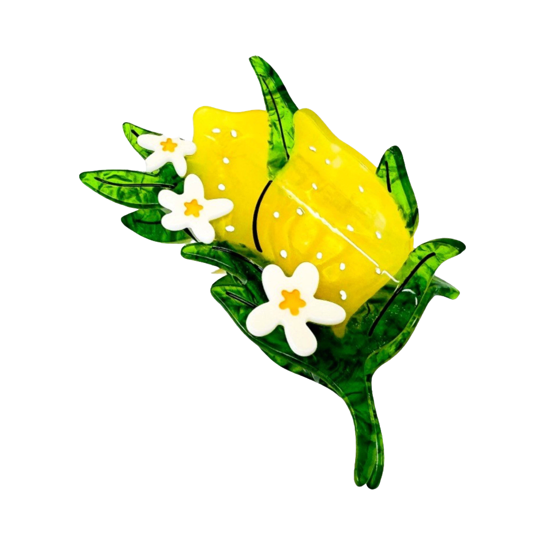 Large Lemon and Flowers Hair Claw Clip