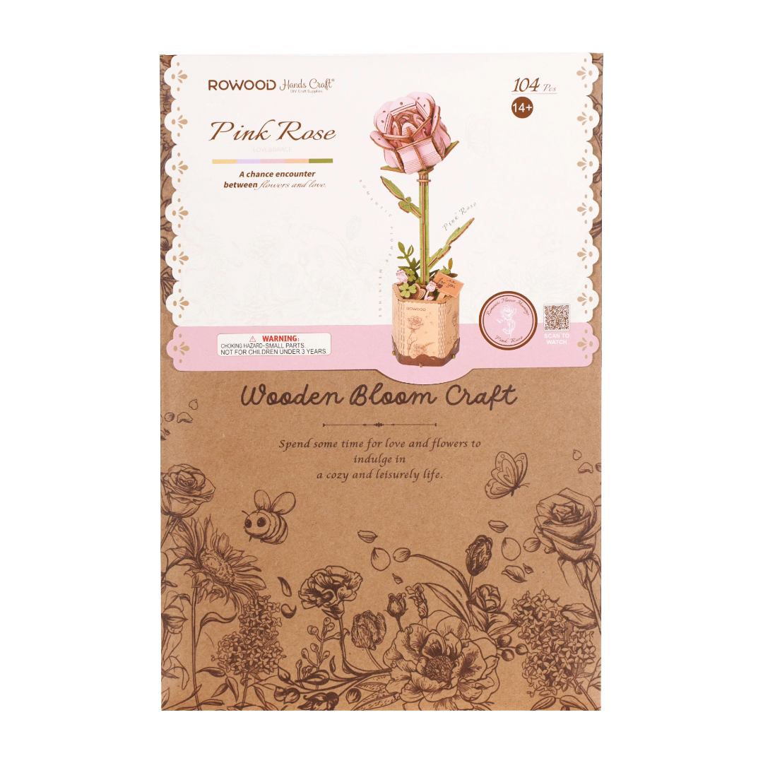 3D Wooden Flower Puzzle: Pink Rose