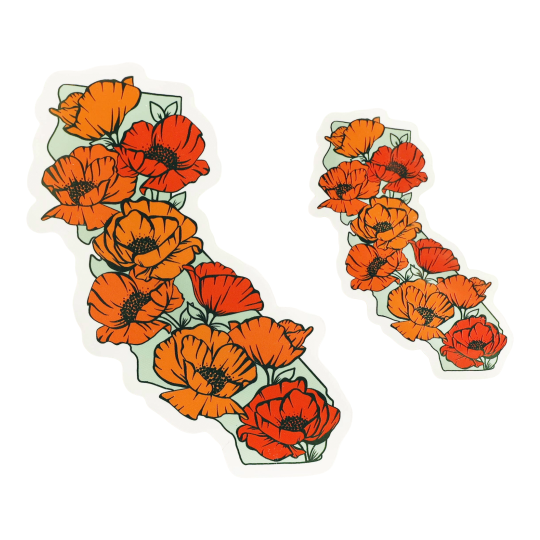California Full of Poppies Vinyl Sticker: (Regular) 2x3