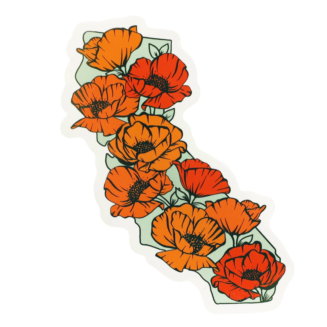 3" x 5" California Full of Poppies Vinyl Sticker (Large)