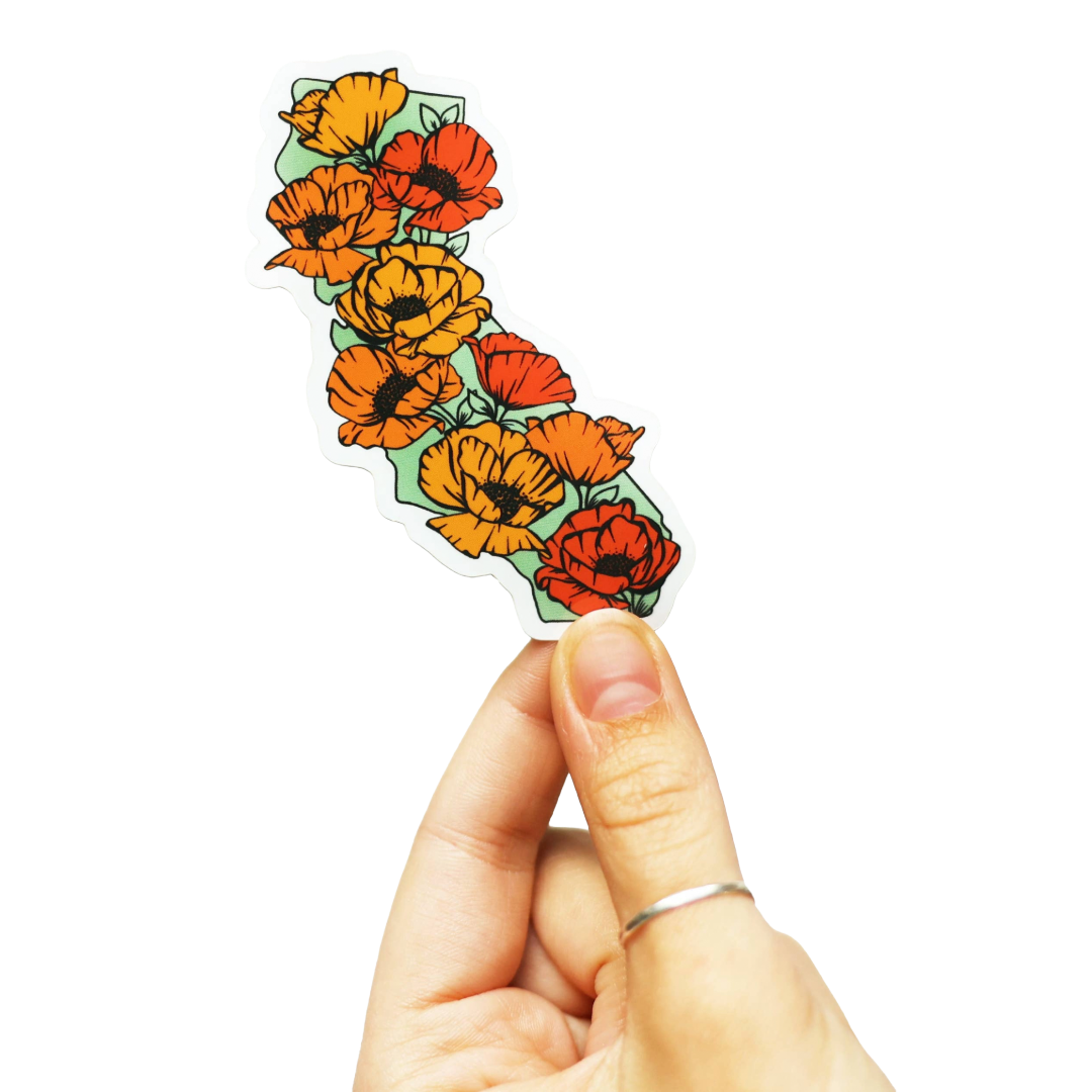 California Full of Poppies Vinyl Sticker: (Regular) 2x3