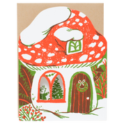 Merry Mushroom House Letterpress Holiday Greeting Card