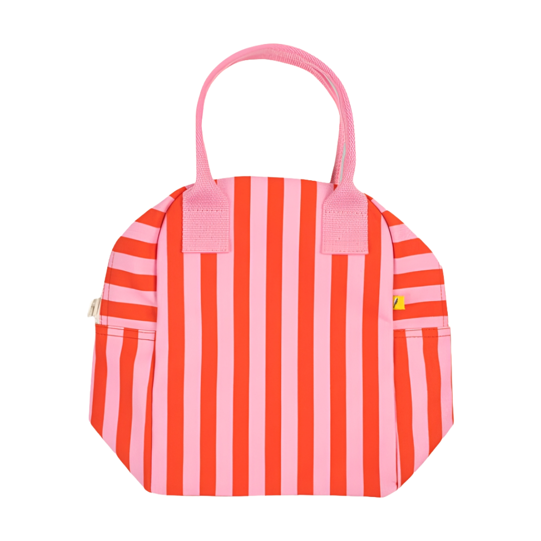 Awning Stripe Pink Zipper Lunch Bag