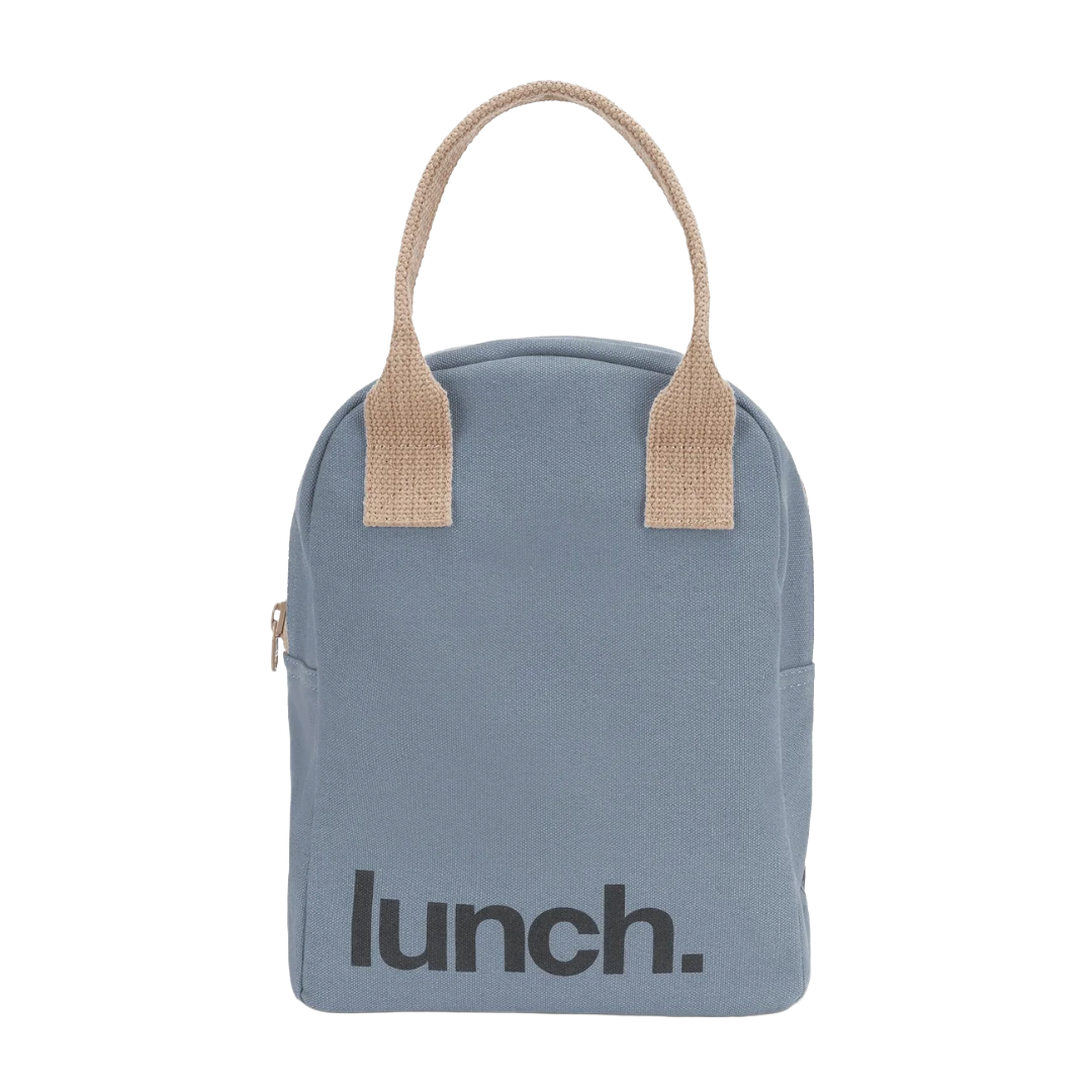 'Lunch' Blue Organic Cotton Zipper Lunch Bag