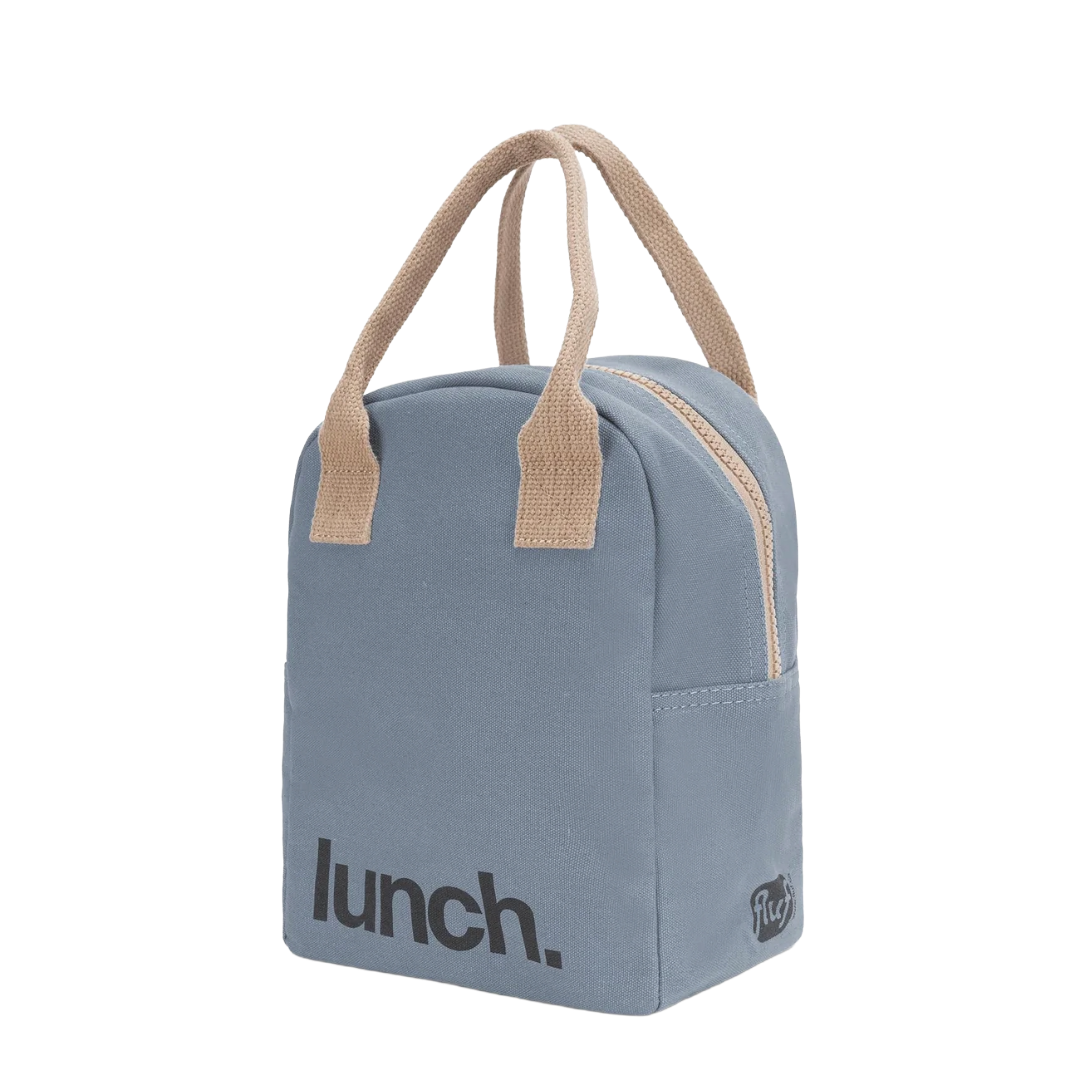 'Lunch' Blue Organic Cotton Zipper Lunch Bag