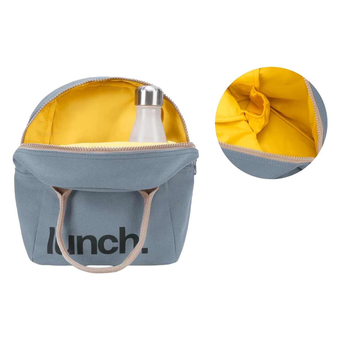 'Lunch' Blue Organic Cotton Zipper Lunch Bag