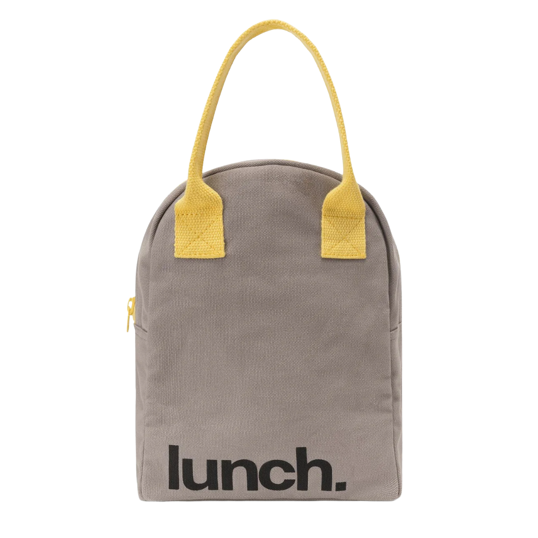 'Lunch' Grey and Yellow Organic Cotton Zipper Lunch Bag