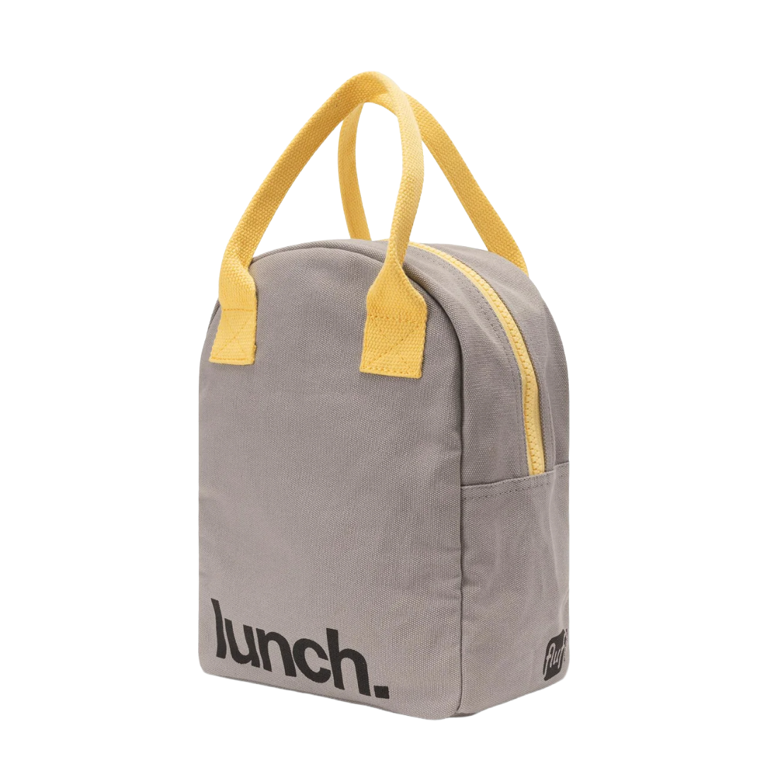'Lunch' Grey and Yellow Organic Cotton Zipper Lunch Bag