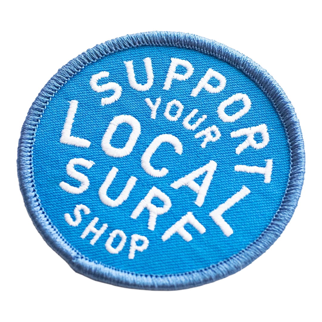Support Your Local Surf Shop Iron on Patch - Blue & White