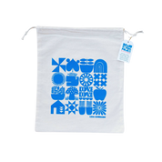 Large Cotton Drawstring Pouch - Blue Grid