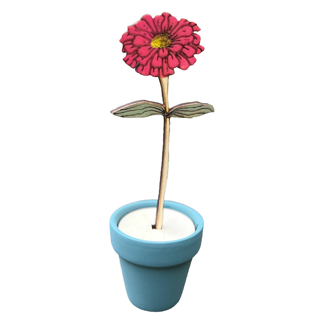 Hand Painted Wooden Flower- Zinnia