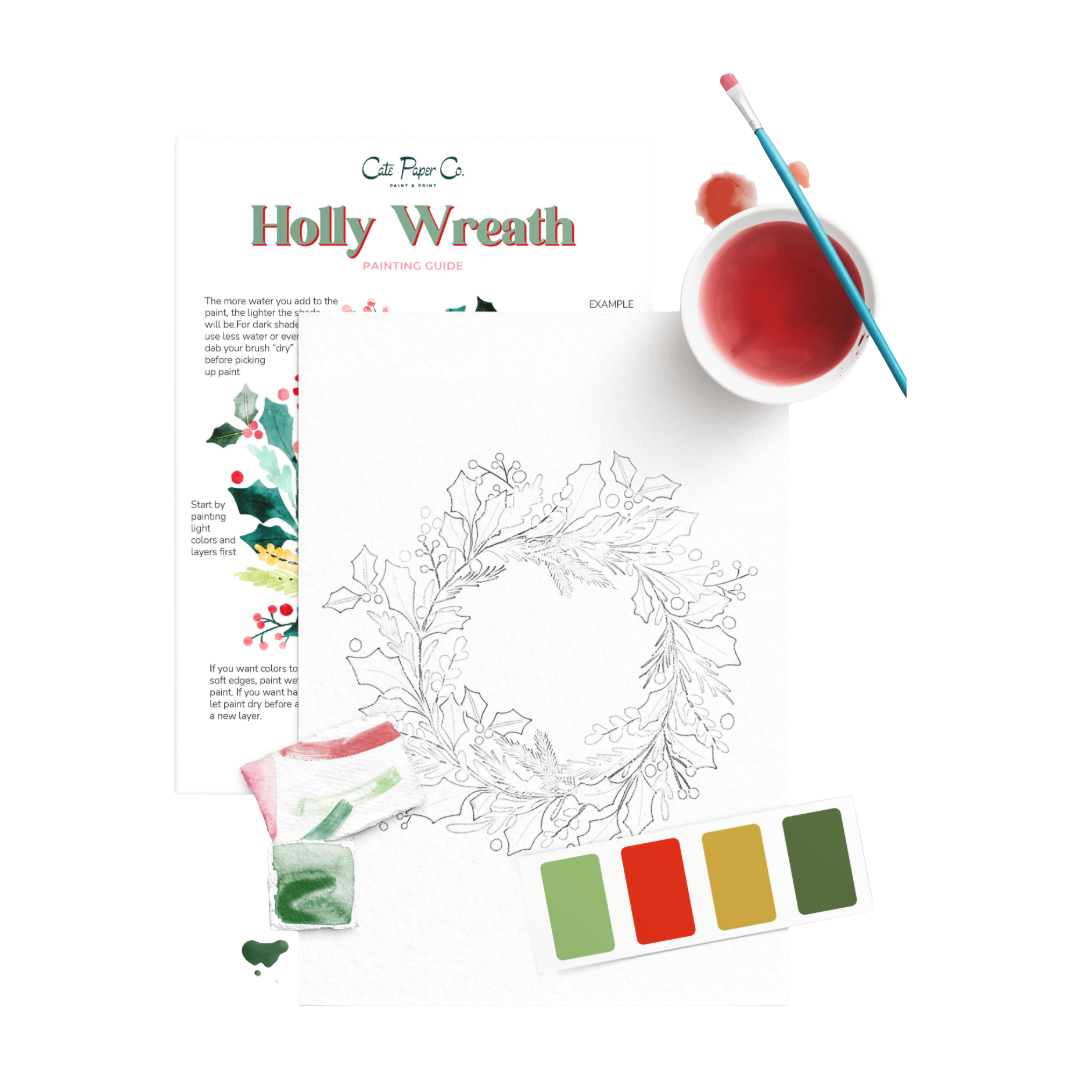 Holly Wreath Watercolor Painting Kit
