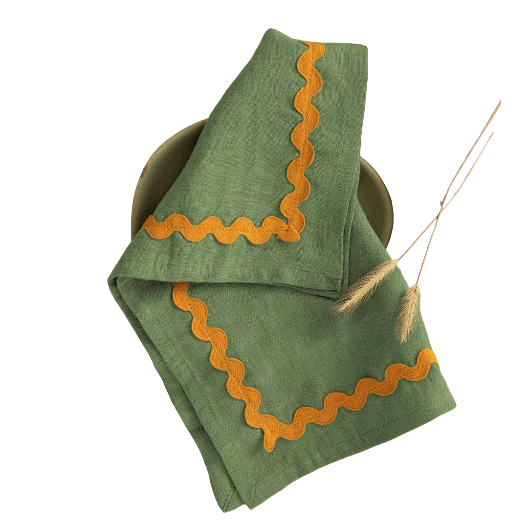 Yellow Lace Linen Napkins Set of 2 - Retro Green, Aqua Blue, Vanilla Sky