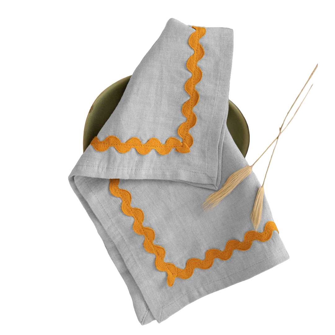 Yellow Lace Linen Napkins Set of 2 - Retro Green, Aqua Blue, Vanilla Sky