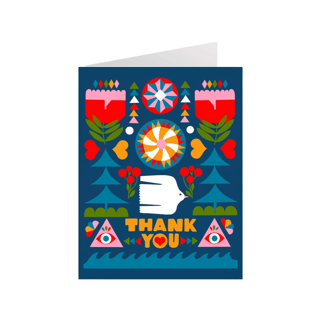 Folk Flowers Thank You Greeting Card