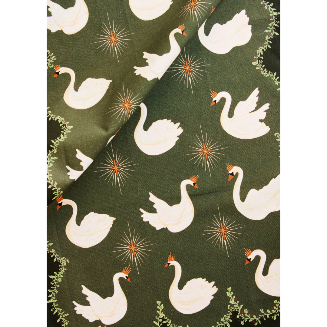 Celestial Swans Green Tea Towel