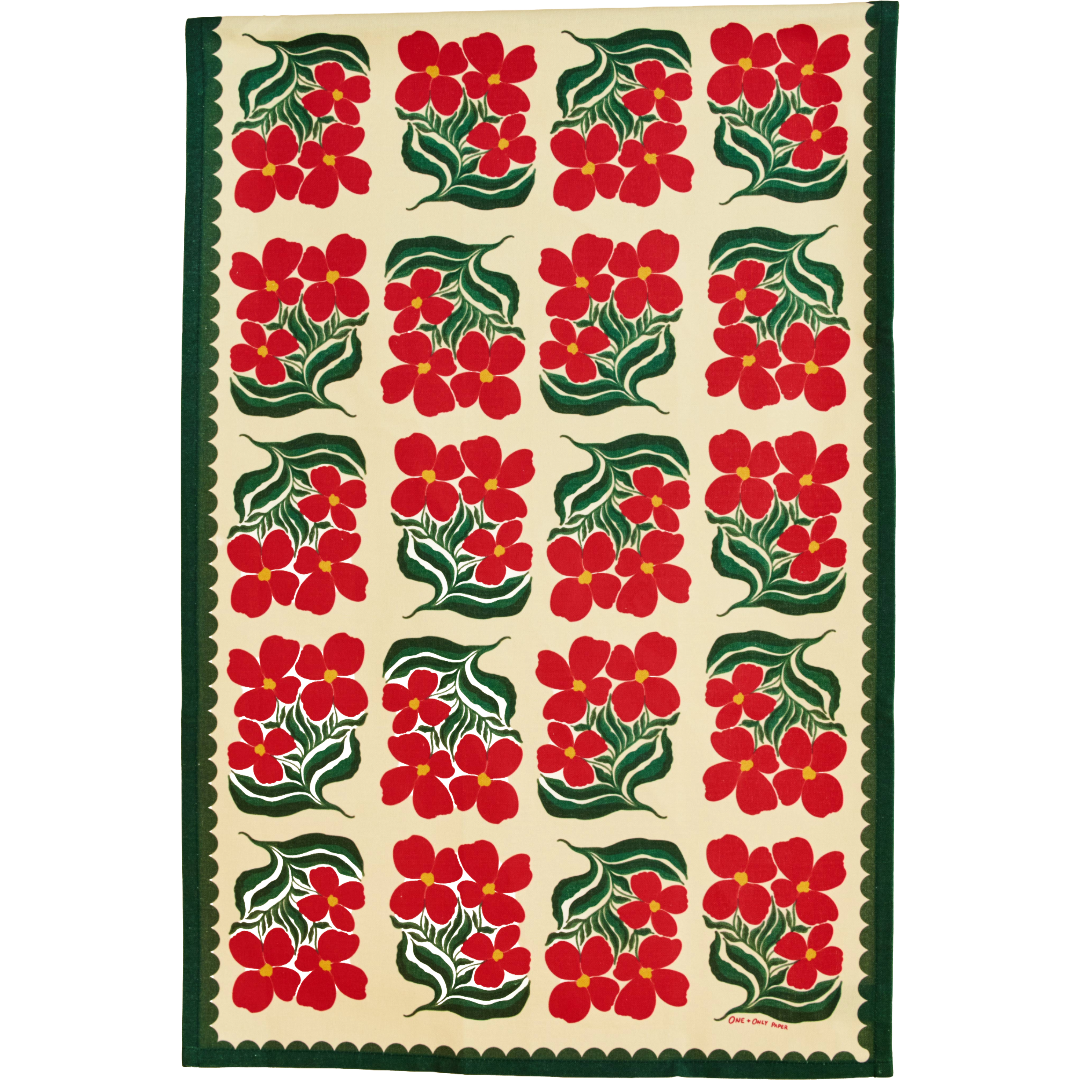 Red and Green Floral Tea Towel