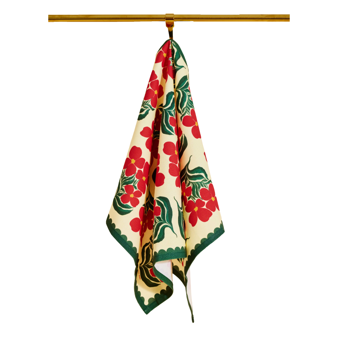 Red and Green Floral Tea Towel