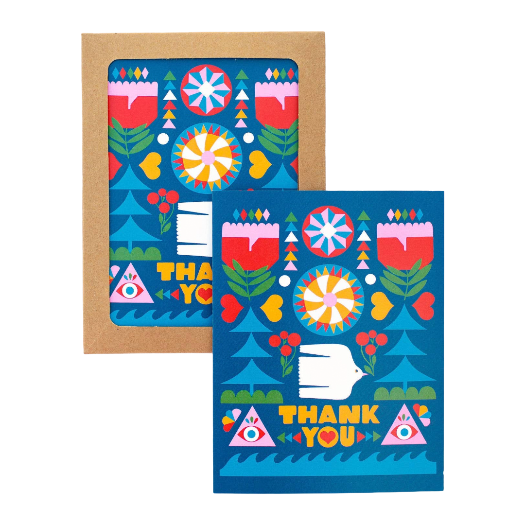 Folk Flowers Thank You Greeting Card