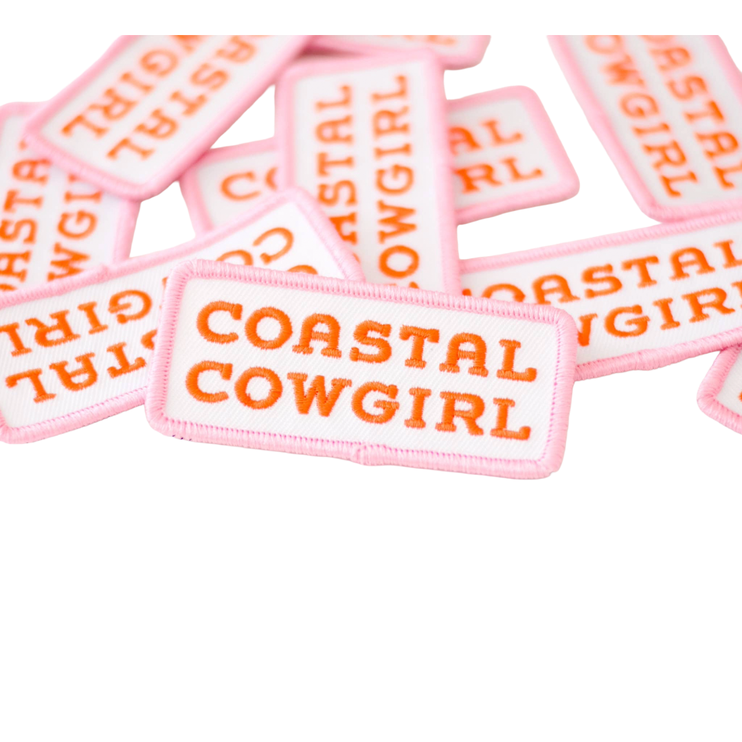 Coastal Cowgirl Embroidered Iron on Patch (Pink+Orange)