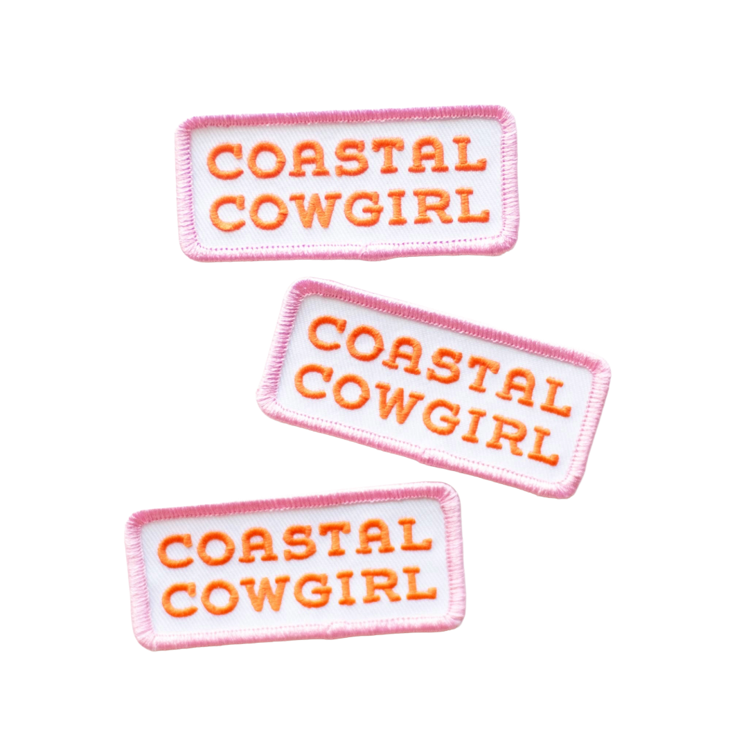Coastal Cowgirl Embroidered Iron on Patch (Pink+Orange)