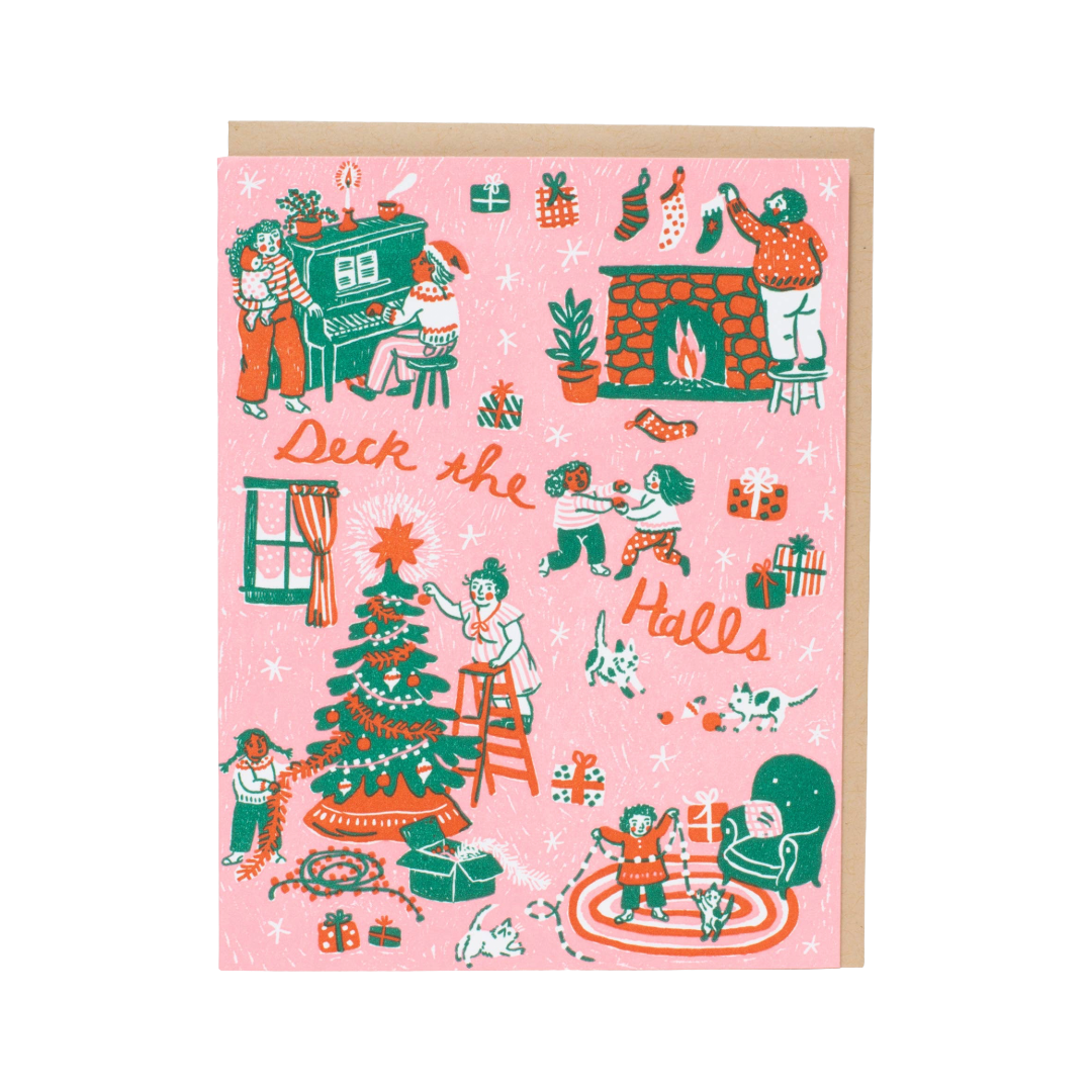 Deck The Halls Christmas Letterpress Greeting Card