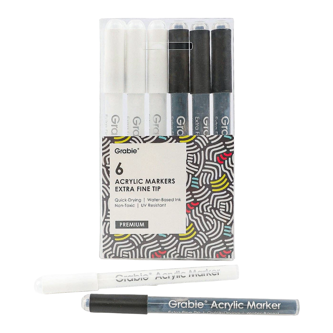 Black & White Extra Fine Tip Acrylic Paint Marker -  Set Of 6