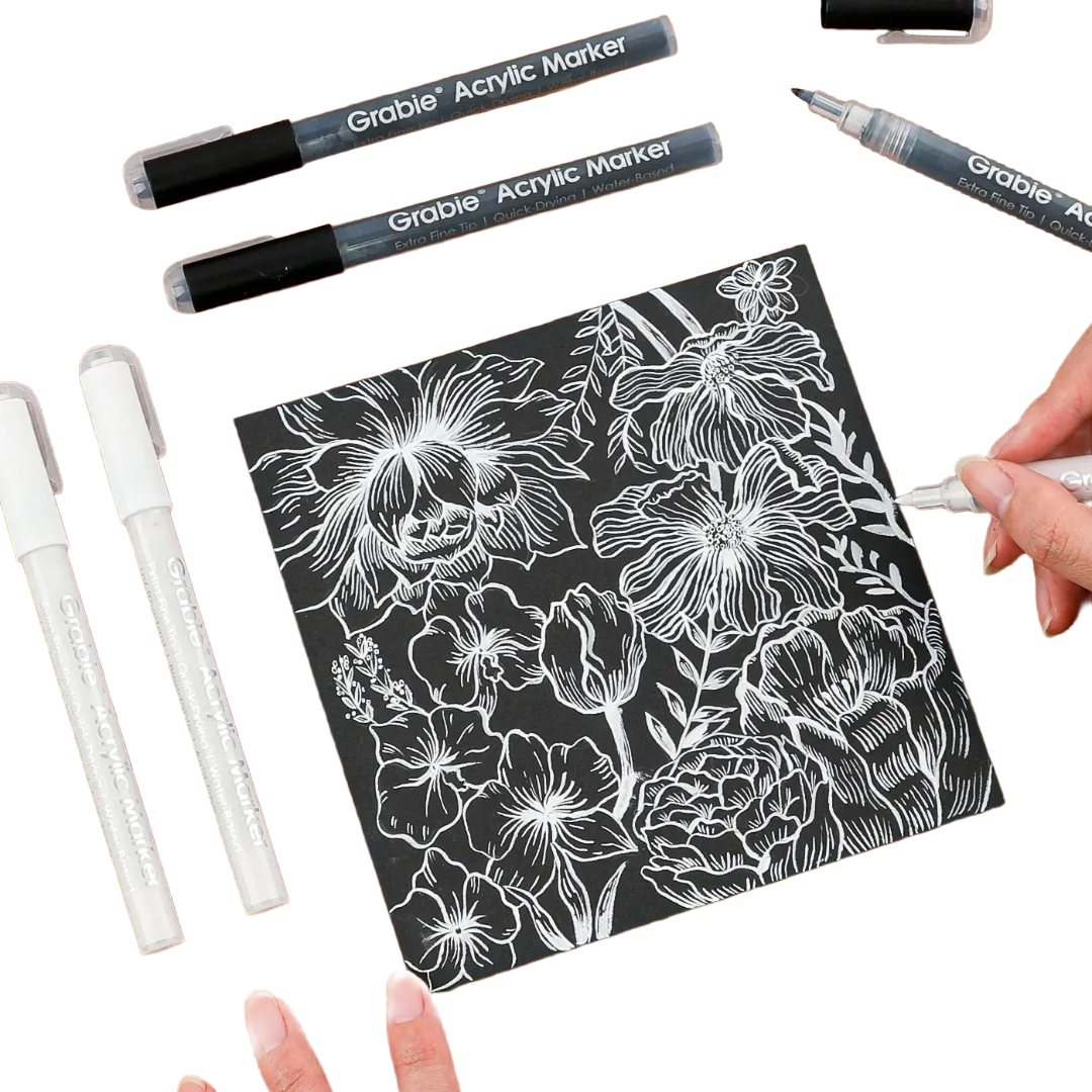 Black & White Extra Fine Tip Acrylic Paint Marker -  Set Of 6