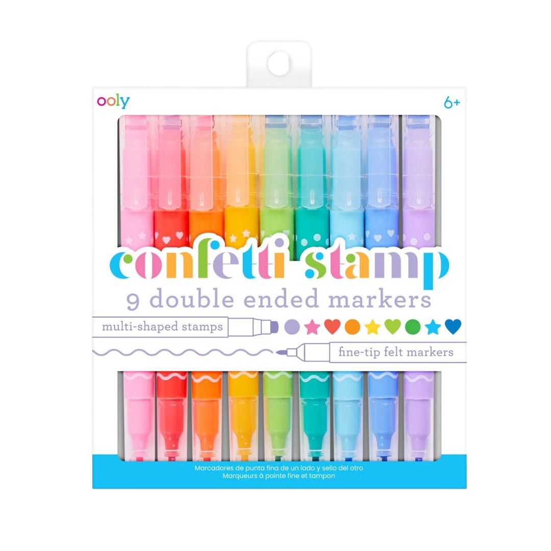 Confetti Stamp Double-Ended Markers - Set of 9