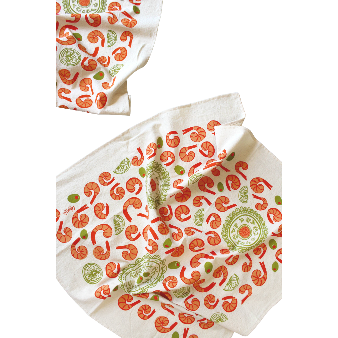 Shrimp Cocktail Screen Print Tea Towel