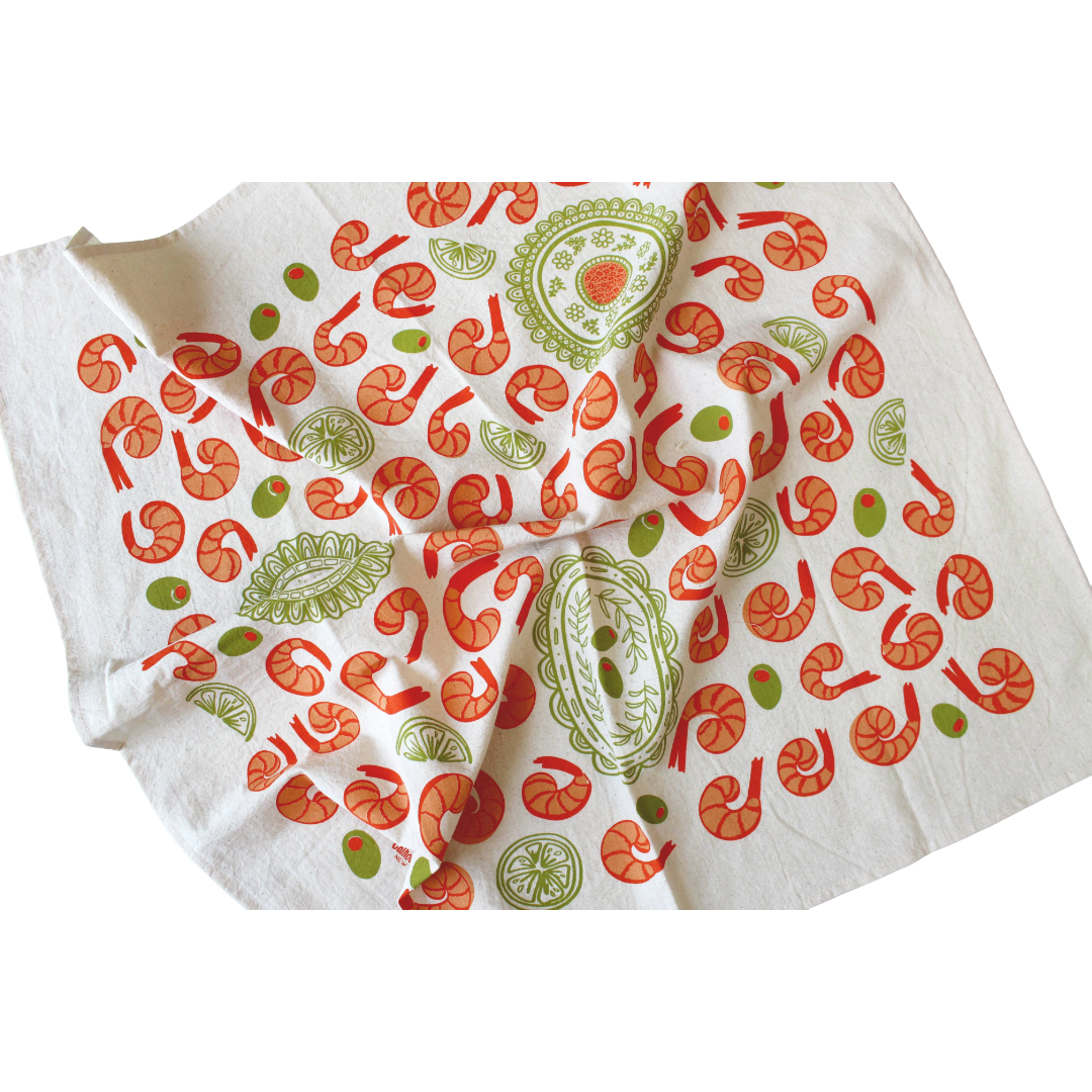 Shrimp Cocktail Screen Print Tea Towel