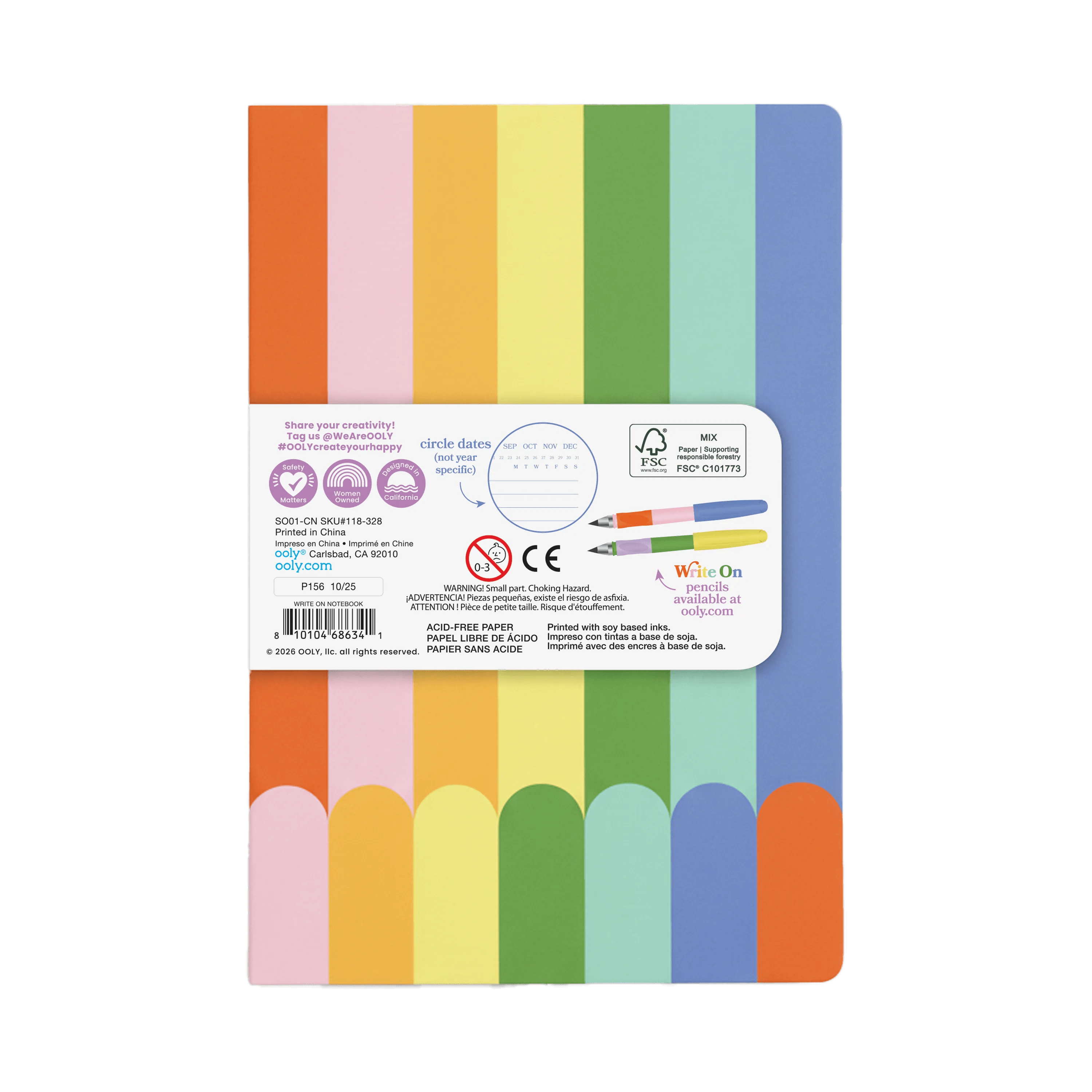 The back of a colorful notebook with stripped design.