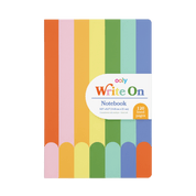 Colorful notebook with a striped design.