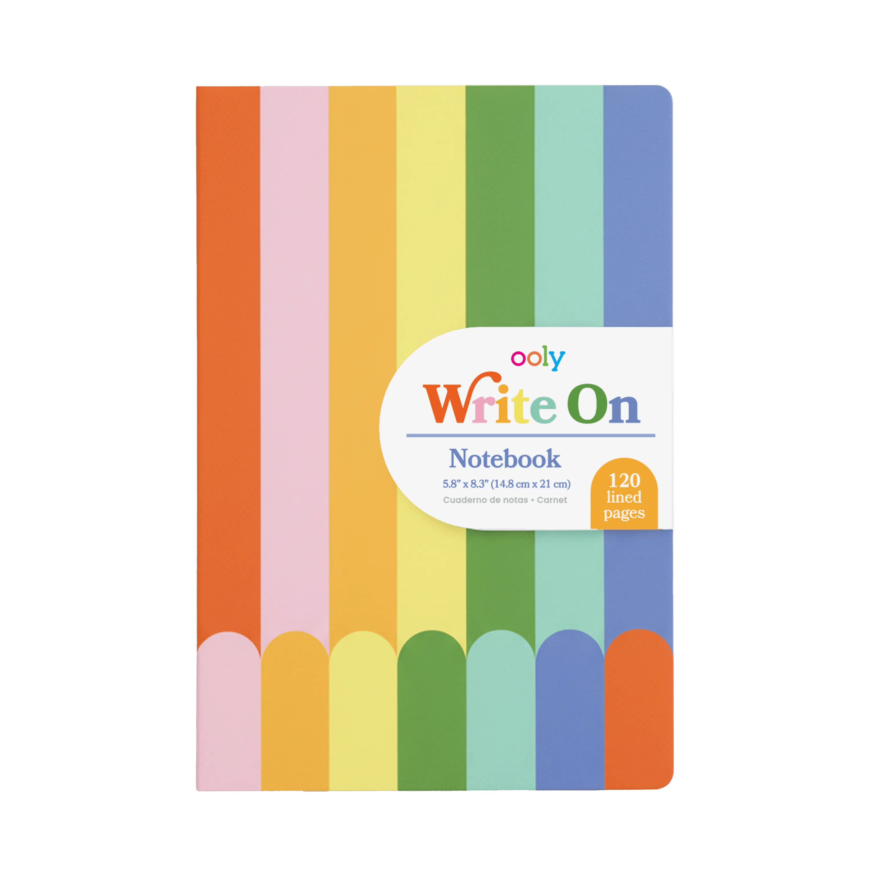 Colorful notebook with a striped design.