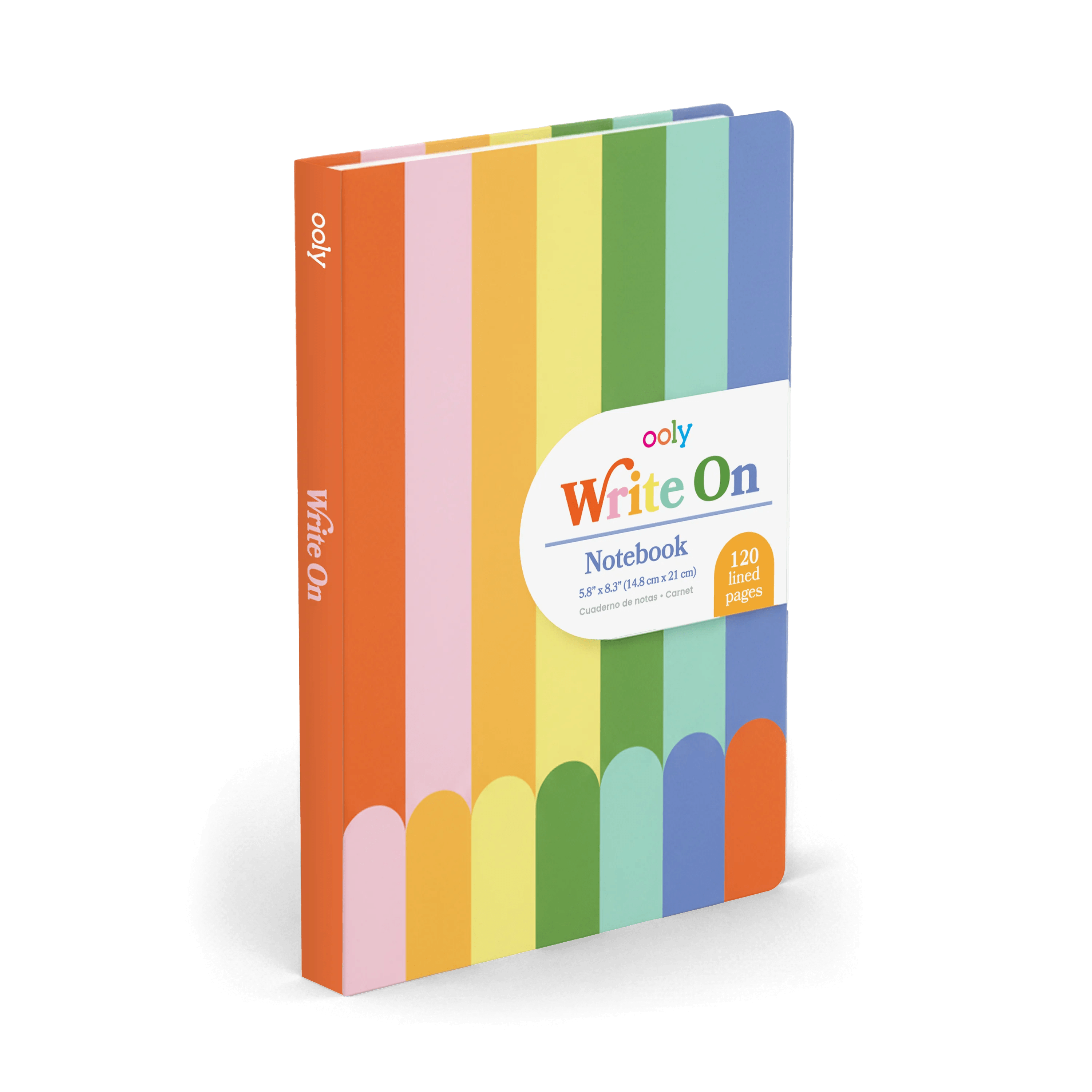 Colorful notebook with rainbow design.
