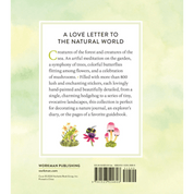 Book back cover with text about nature-themed stickers and illustrations.