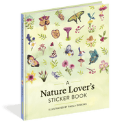 Sticker book cover with illustrations of butterflies and flowers on a light green background