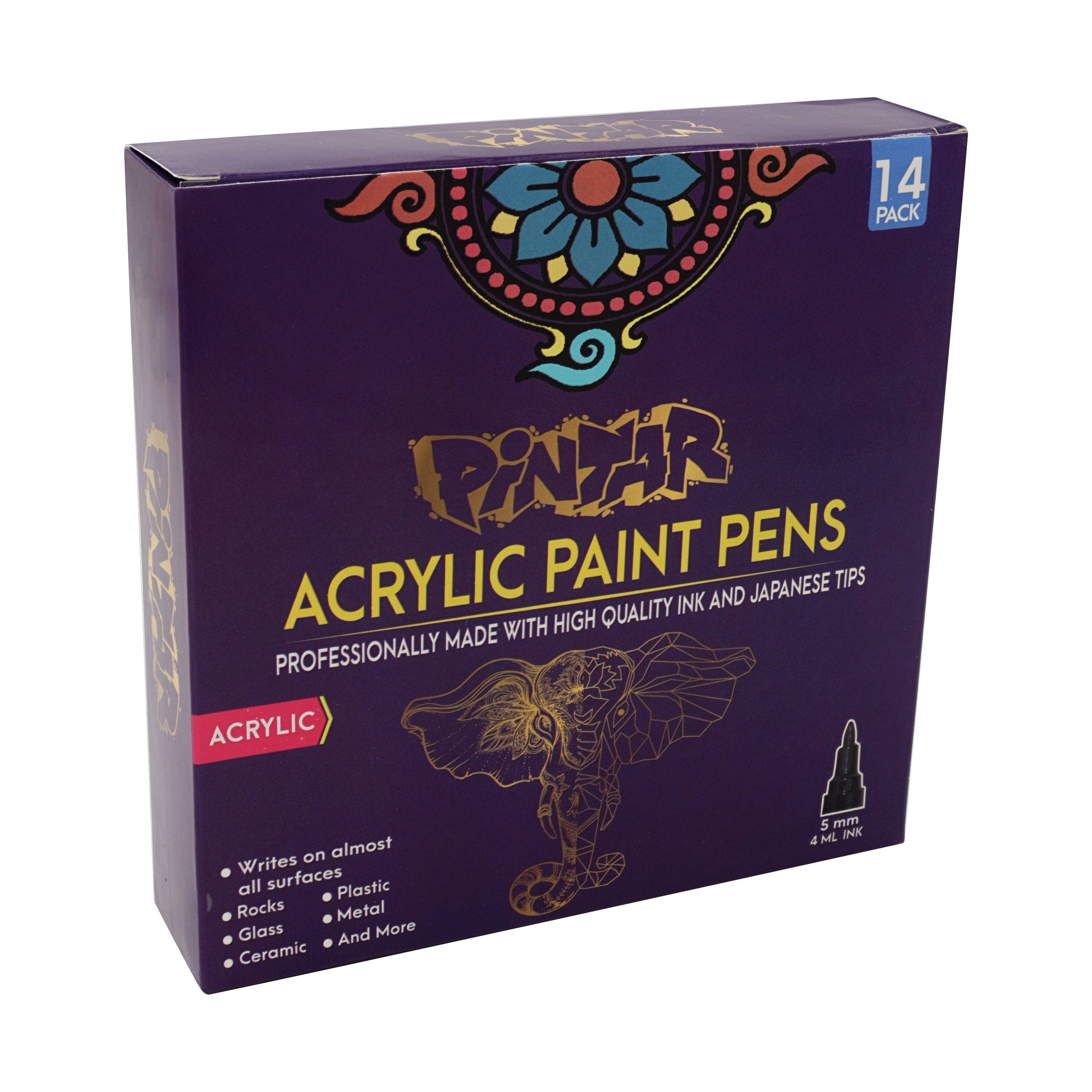 Pintar Acrylic Paint Markers - 14 Pack With 5 mm Tips