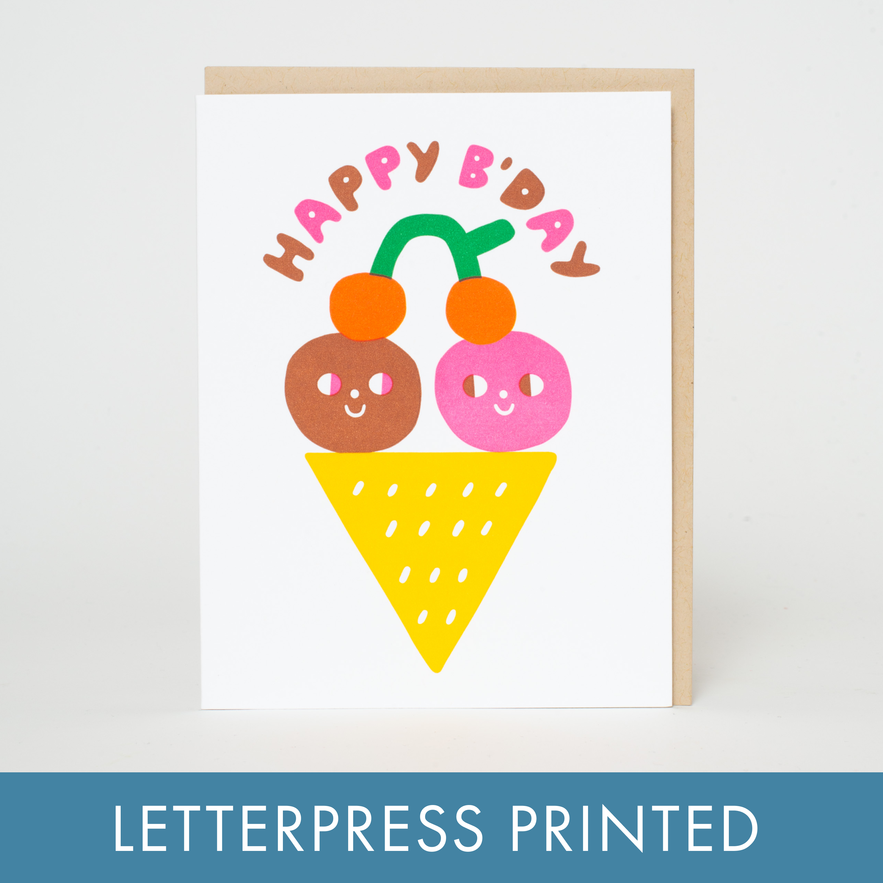 Birthday Ice Cream Wishes Letterpress Greeting Card