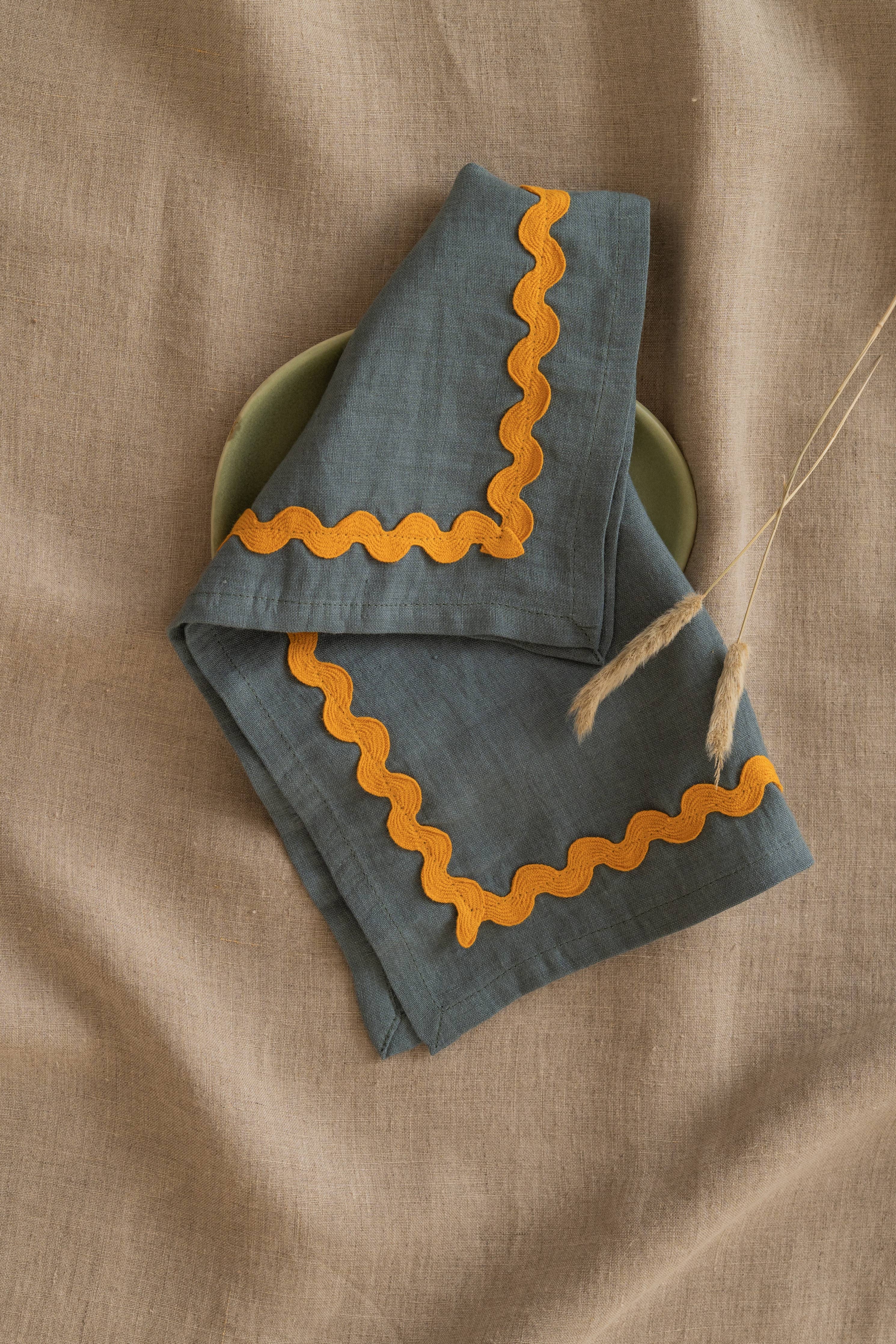 Yellow Lace Linen Napkins Set of 2 - Retro Green, Aqua Blue, Vanilla Sky