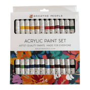 Acrylic paint set packaging with 'Breathe People' branding on a white background